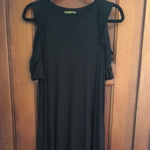 Ruffle Cold Shoulder Black Dress